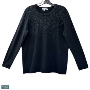 Chico’s Cashmere Sequin Sweater‎ Black Crewneck Long Sleeve Luxe Medium